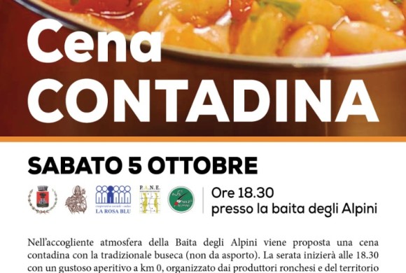 Sabato 05 ottobre – CENA CONTADINA con i prodotti Treparchinfiliera