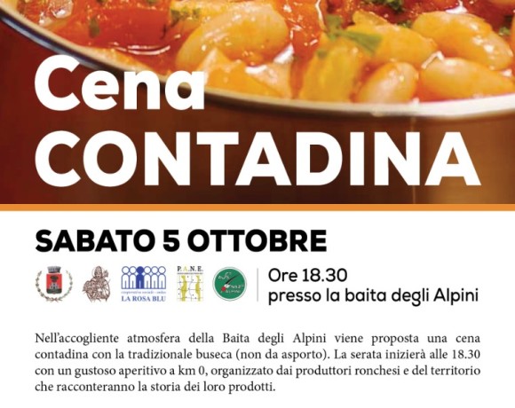 Sabato 05 ottobre – CENA CONTADINA con i prodotti Treparchinfiliera